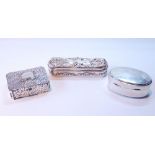 Early 20th century silver hairpin box by Birks, another, hammered silver, and an oval silver box