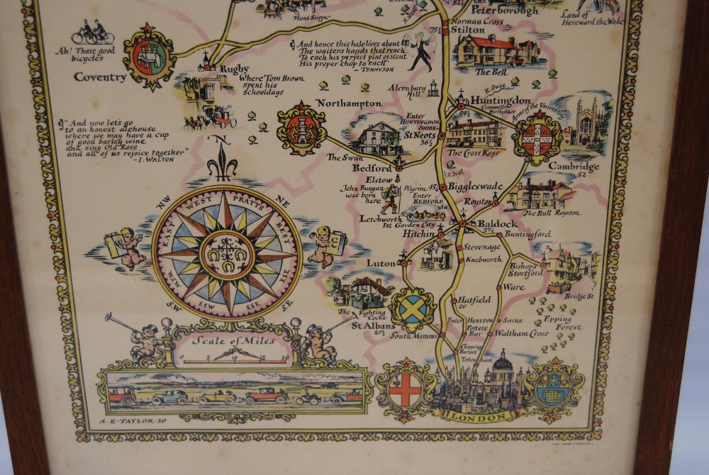 Pratt's High Test Map of the Great North Road, AE Taylor, 1930, approximately 81.5cm x 30cm, - Image 4 of 5