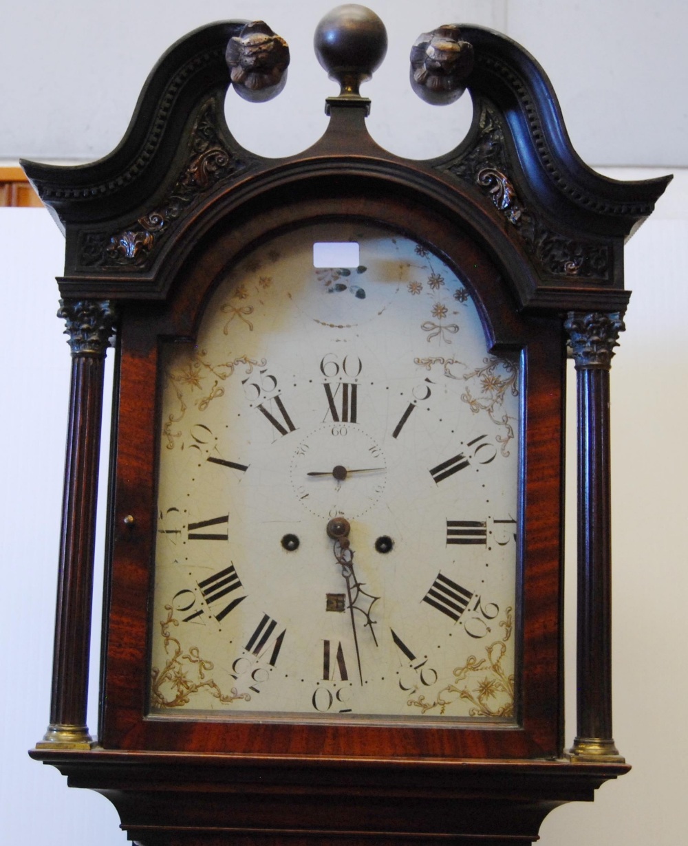 Georgian eight day mahogany inlaid longcase clock, c. early 19th century, the 12in painted dial with - Image 7 of 10