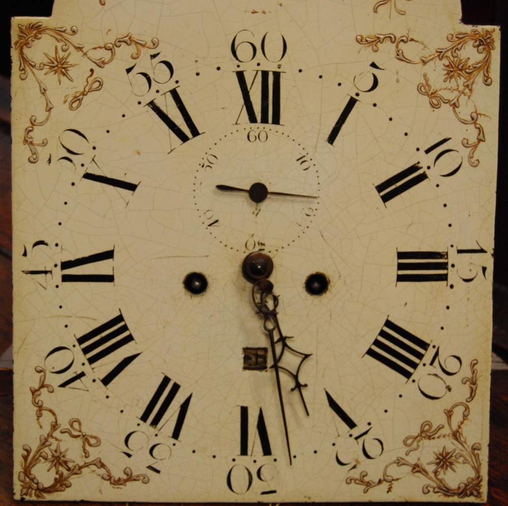 Georgian eight day mahogany inlaid longcase clock, c. early 19th century, the 12in painted dial with - Image 6 of 10
