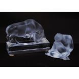 Lalique of France clear and frosted glass figure in the form of a bull (20th century) on a fixed