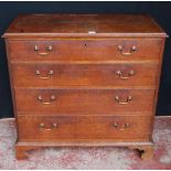 George III oak chest of four graduated long drawers, on bracket feet, 93cm high, 97.5cm wide and