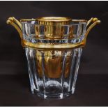 Baccarat of France cut glass ice bucket (20th century) of octagonal tapering form with gilt metal