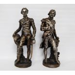 Pair of 19th century spelter figures modelled as Admiral Lord Nelson and the Duke of Wellington,