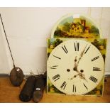 Georgian eight day longcase clock dial and works, c. early 19th century, the 14in painted dial