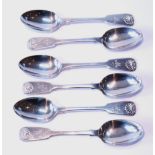 Set of six silver teaspoons, fiddle and shell pattern, by John Walton, Newcastle c. 1820, 107g or