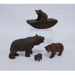 Black Forest bear blotter with bear surmount and three Black Forest graduated bear figures, the