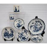 Group of 18th century first period Worcester and Caughley blue and white porcelain, and similar to