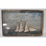 Victorian painted wood diorama of a British clipper within a painted naturalistic setting, in