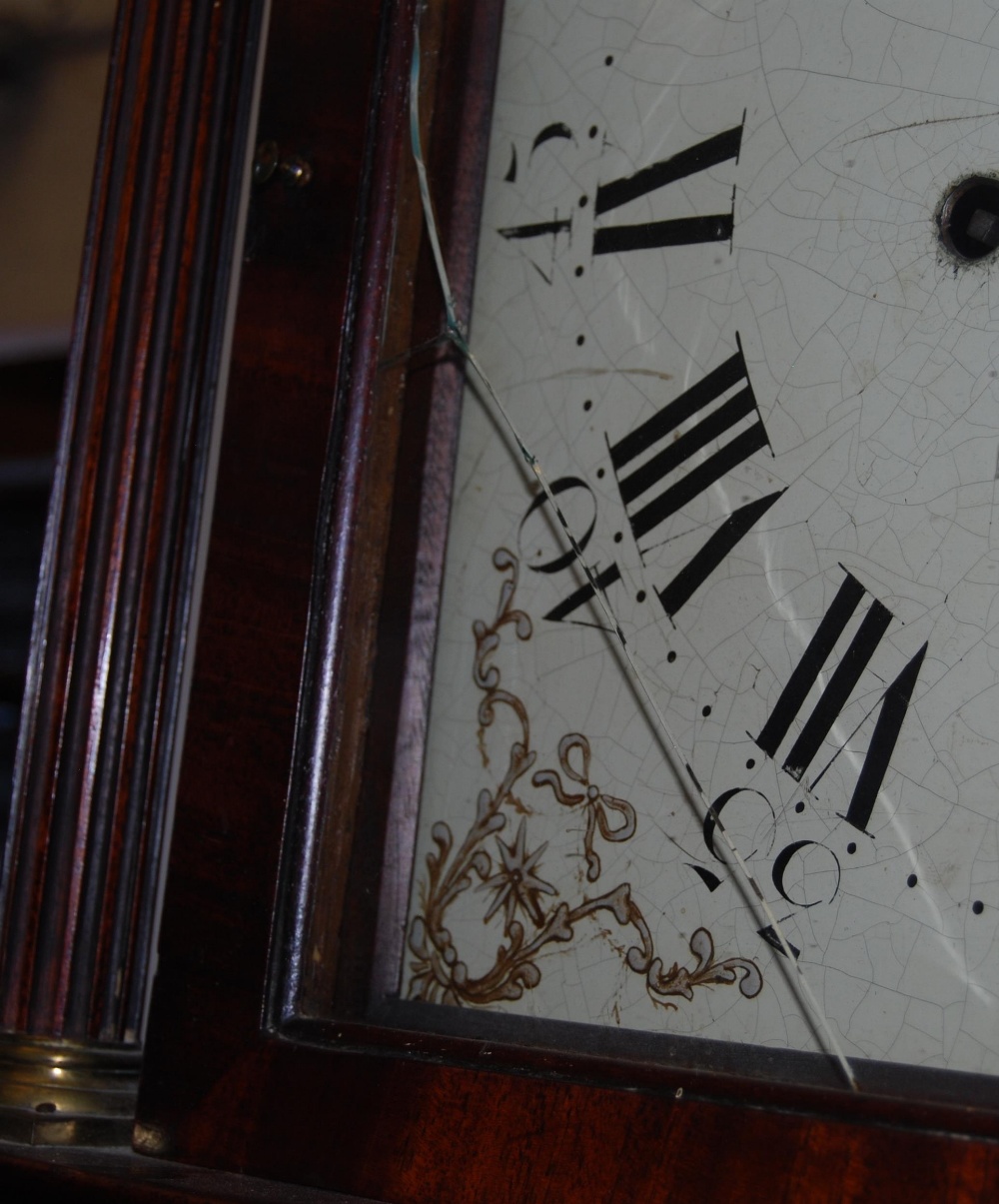 Georgian eight day mahogany inlaid longcase clock, c. early 19th century, the 12in painted dial with - Image 10 of 10