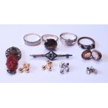 Two diamond rings and another, all 9ct gold, and sundry items in a jewel case.