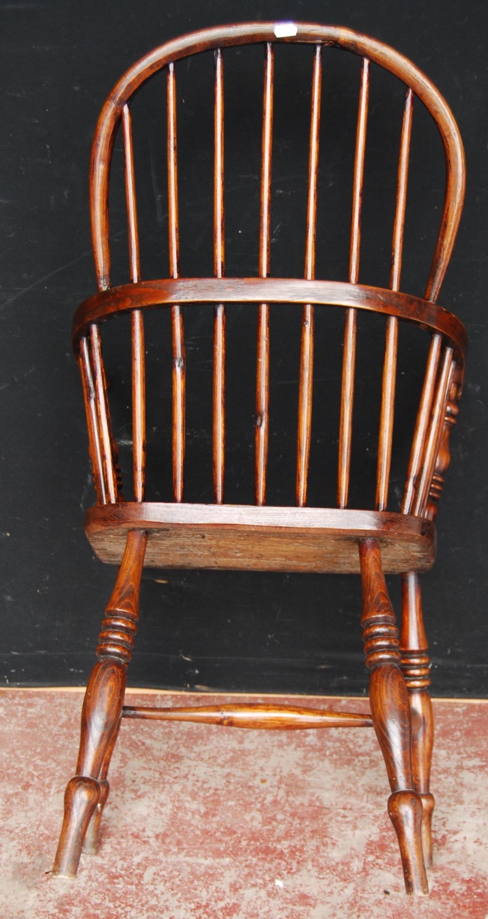 Antique ash and elm Windsor armchair with hoop frame, stick back and solid seat, on turned - Image 5 of 6