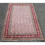 Antique Turkish hand-knotted rug with all over floral and geometric motifs, on a red, blue and cream
