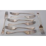 Set of eight Regency silver table forks, hallmarks for Sydenham William Peppin, London 1817-18,
