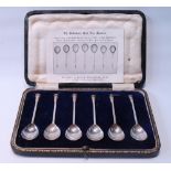 Set of six reproduction silver Salisbury seal-top coffee spoons, Sheffield 1924, cased.