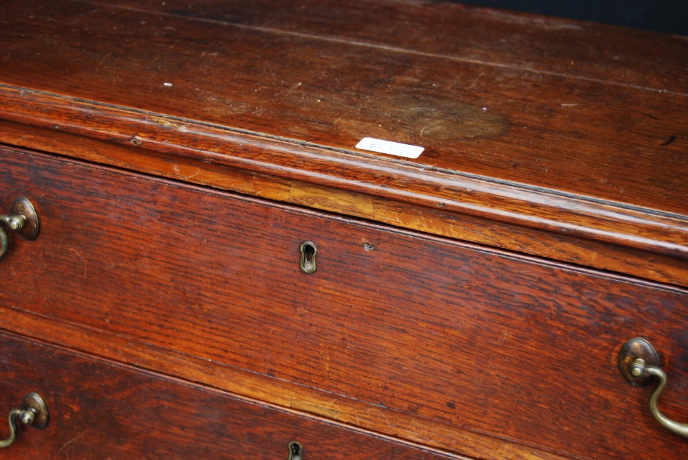 George III oak chest of four graduated long drawers, on bracket feet, 93cm high, 97.5cm wide and - Image 5 of 8
