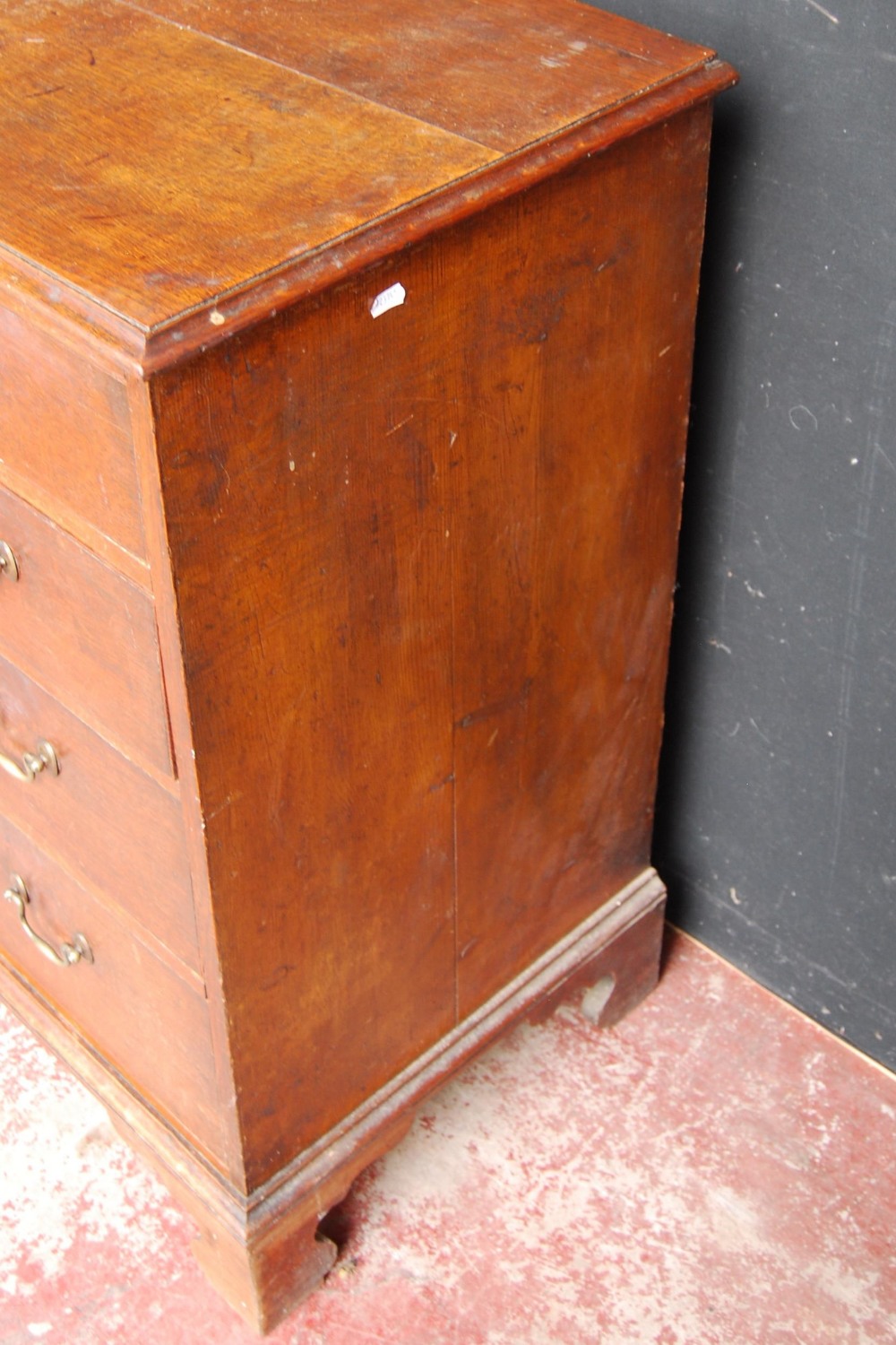 George III oak chest of four graduated long drawers, on bracket feet, 93cm high, 97.5cm wide and - Image 4 of 8