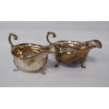 Pair of George V silver sauce boats in the Georgian taste, hallmarks for Harrison Brothers & Howson,