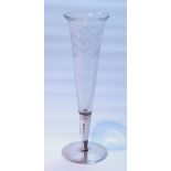 Cut glass slender vase of tapering shape on plain spreading silver foot, by Elkington & Co., 1898,