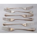 Set of six silver entrée forks, hallmarks possibly for James Ramsay, Sheffield 1924-5, monogram to