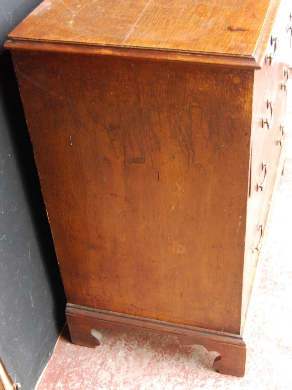 George III oak chest of four graduated long drawers, on bracket feet, 93cm high, 97.5cm wide and - Image 3 of 8