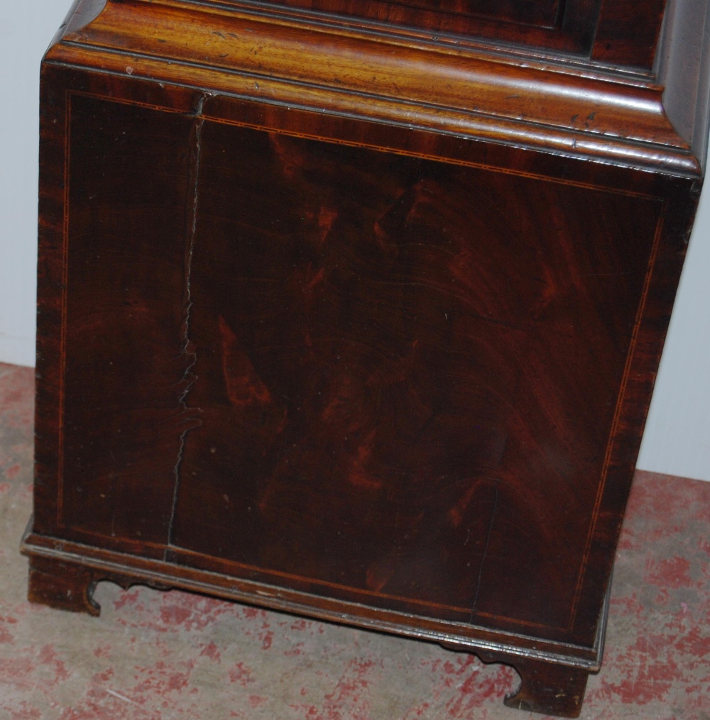 Georgian eight day mahogany inlaid longcase clock, c. early 19th century, the 12in painted dial with - Image 8 of 10
