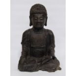 South East Asian antique bronze lacquered medicine Buddha figure in seated meditation, 25cm high.