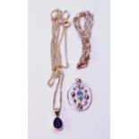 Aquamarine pendant and necklet, 9ct gold, and another with amethyst pendant, 10.3g.