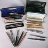 Vintage pen collection to include a boxed Parker 51 fine fountain, a boxed Sheaffer fountain pen