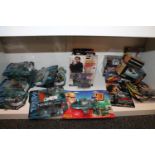 Shelf of collectibles to include seven boxed Tron Legacy figures comprising of Black Guard Vintage