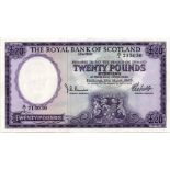 THE ROYAL BANK OF SCOTLAND LIMITED twenty pound £20 banknote 19th March 1969, A/1 215030 Burke and