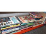 Shelf containing a collection of vintage annuals to include Dan Dare, TV Action, Candy, Lady