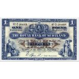 THE ROYAL BANK OF SCOTLAND one pound £1 banknote 2nd January 1937, Speed, A/1 208808, aUNC,