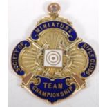 9ct gold and enamel Society of Miniature Rifle Clubs Team Championship fob medal, inscribed verso 'J