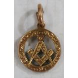 9ct gold Masonic pendant or fob modelled as a compass in a circle, fully hallmarked, 2.3g gross.