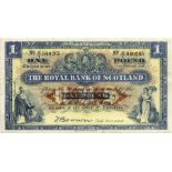 THE ROYAL BANK OF SCOTLAND one pound £1 banknote 11th October 1948, Brown, O/1 040265, aVF,