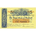 THE ROYAL BANK OF SCOTLAND five pound £5 banknote 2nd March 1959, Ballantyne and Campbell, hand