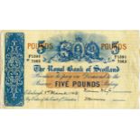 THE ROYAL BANK OF SCOTLAND five pound £5 banknote 1st March 1943, hand signed William Whyte and J