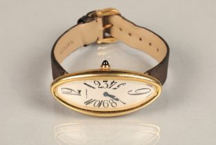 Ladies Cartier Baignoire Allongée 18k yellow gold wrist watch, slivered date dial with numeral