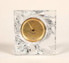 Daum glass mantle clock, signed to base, length 13cm, height 14cm
