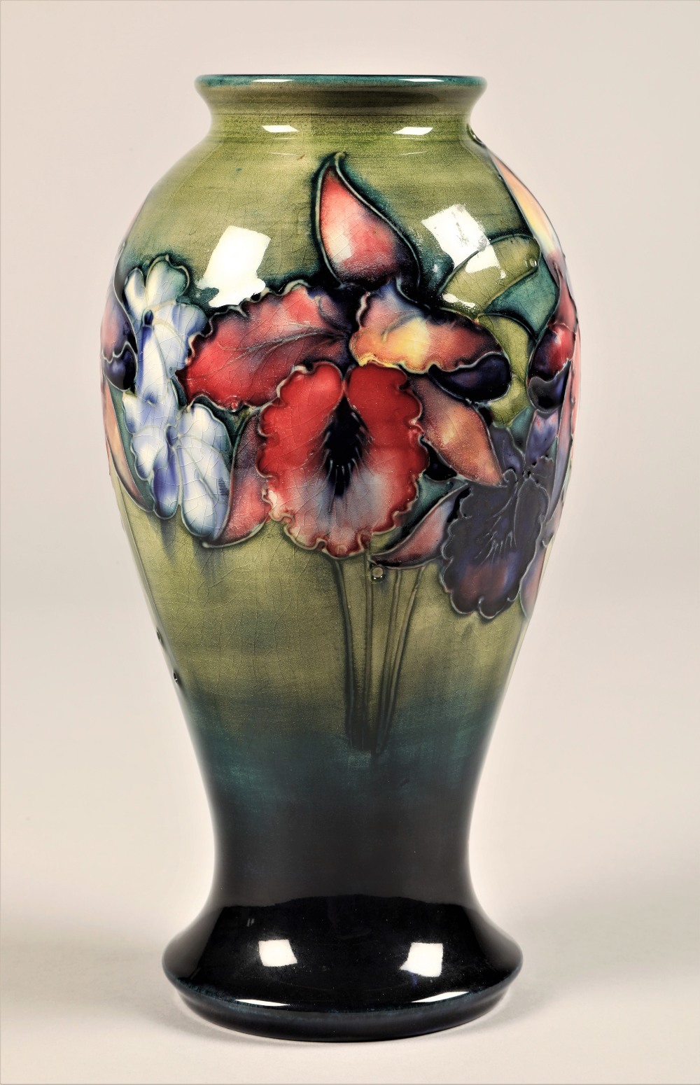 Moorcroft pottery vase, baluster form, decorated with orchid pattern, signed and incised - Image 5 of 7