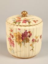 Royal Worcester blush ware ginger jar and cover, reeded form, decorated with hand painted flowers,