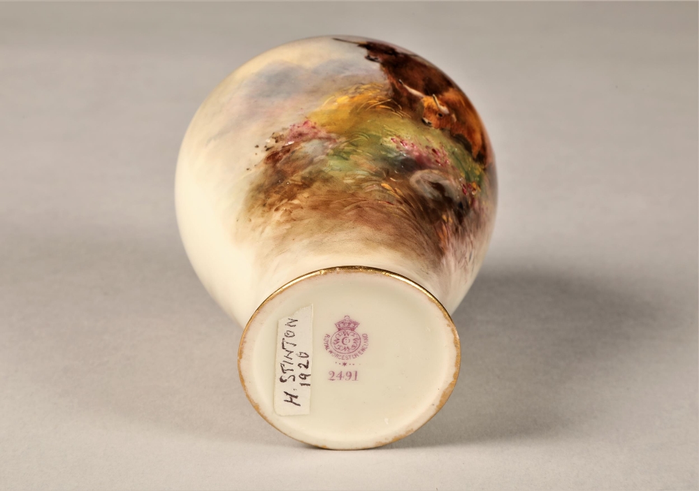 Royal Worcester vase, baluster form, decorated with hand painted highland cattle in landscape, - Image 5 of 5