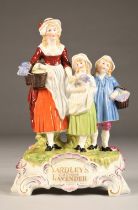 Dresden porcelain advertising figure group, Yardley's old English lavender (restored) height 30cm