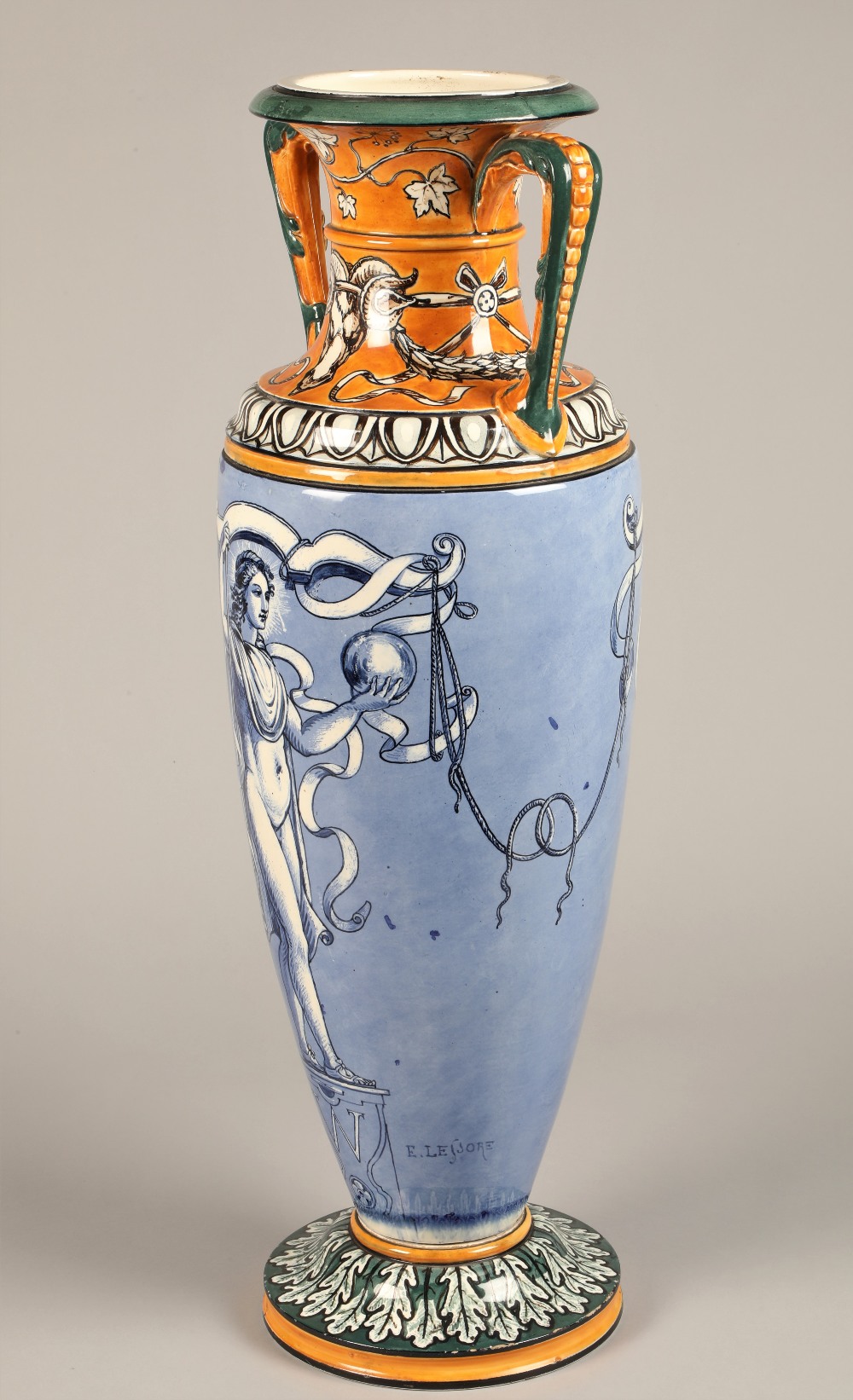 Large Wedgwood queensware vase painted by Emile Lessore of signature baluster form, the floral neck - Image 2 of 9
