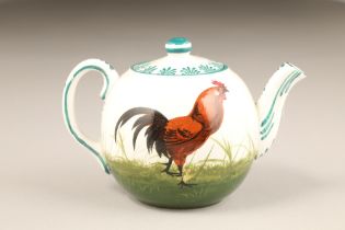 Scottish Wemyss pottery tea pot, with painted bacon cockerels, painted Wemyss to the base, height
