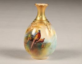 Royal Worcester vase, decorated with hand painted pheasants in landscape, signed FJ Bray, No 283,