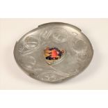 A Liberty & Co tudric pewter and Moorcroft pottery bollelin tray, designed by Archibald Knox, cast