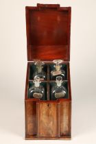 Georgian mahogany decanter box, hinged slopping cover revealing four felt lined compartments with