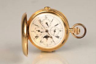 Gents 18ct gold Swiss invicta five hour pocket watch, white enamel dial with roman numeral hour